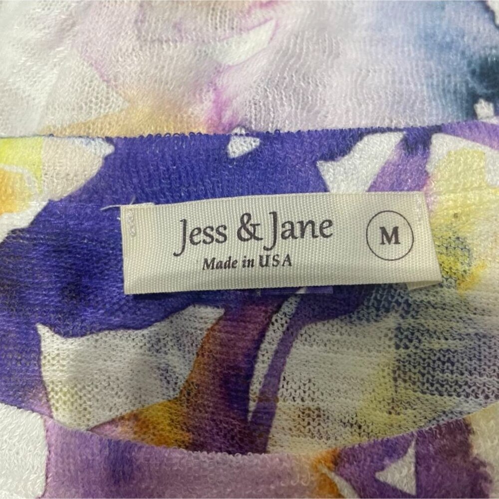 Jess & Jane Size Medium Top Blouse Short Sleeve Floral Abstract Art Watercolor - Picture 5 of 6